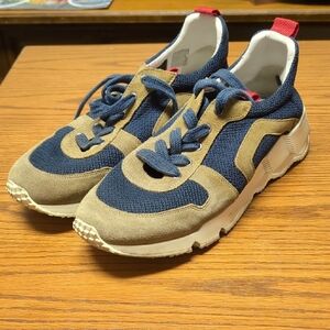 Pierre Hardy "Trek Comet" Tan And Blue Leather Sneakers